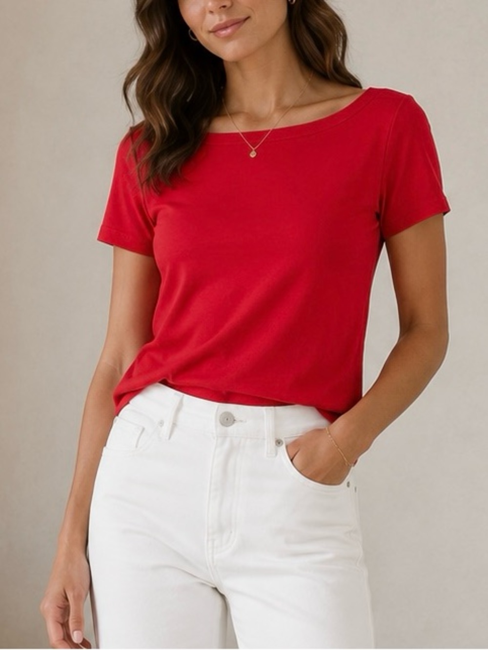 Talbots Red Short-Sleeve Boatneck Tee